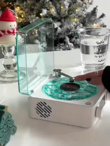 Retro Vinyl Record Player Shaped White Noise Bluetooth Speaker Sleep Aid Turntable Speaker with Dynamic Water Ripple RGB Light