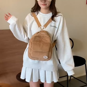 HGS Lamb Wool Solid Color Backpack Women Autumn Winter Mini Knapsack