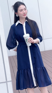 [Voucher 15% MOV 199K cap 100K Đầm HeraDG thiết kế dáng suông phối trắng chân đuôi cá nhún điệu đà chất recycle cao cấp SDCBD3010