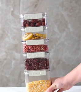 Premium Lock Sealed Transparent Vertical Food Storage Container Fridge Refrigerator Pasta Cereal Canister Dog Cat Coffee Beans Rice Grains Kitchen Cooking Baking Durable Food Grade Canister Minimalist Aesthetic Organizer