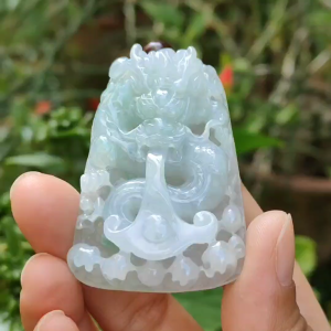 Light Green and White Natural Type A Jadeite Pendant Necklace crafted as Domineering dragon water absorbing pendant symbols of Rise to prominence certificate included weigh 43.48 grams 56.5 * 36.8 * 13.4 mm suitable for daily wear (pendant37)