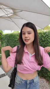 เสื้อโปโลสีชมพู ปกริ้วขาว Polopeak - เสื้อโปโลสีชมพู ปกริ้วขาว เสื้อผ้าผู้หญิง ชมพู