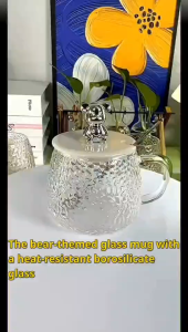 Kawaii Coffee Mug Transparent Glass Cup Cute Bear Coffee Mugs Drinking Glasses With Lid And Handle Glass Cups For Tea