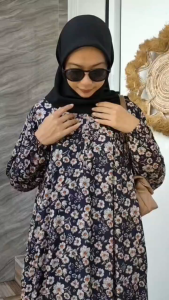 Gamis Rayon Motif Bunga Kecil | Homeydress Abila busui | Dayli dress Rayon Premium