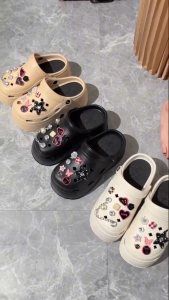 Sandal Wanita Selop Baim Wedges tinggi 8 CM Aksesoris 3D Motif Butterfly EVA Rubber Import 8899-5