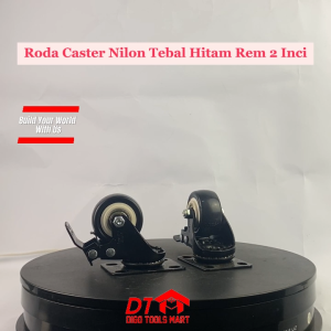 Roda Caster Hitam Plat Tebal Hidup Plus Rem 2 Inci Roda Nylon Hitam Kunci Plat Tebal