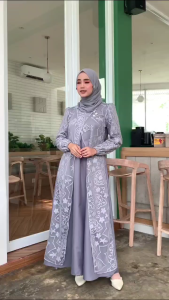 EmmaQueen - Dress Mody Gamis Simple Elegan Katun Kombinasi Brukat Variasi Mutiara XS/XXL Busui