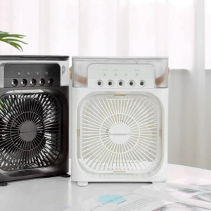 เครื่องเพิ่มความชื้นแบบพกพา เครื่องฟอกอากาศ พัดลมมินิ USB 3-in-1 Mist Cooler พร้อมไฟ LED 7 สี ระยะเป่า 2.5 ม. พัดลมไอเย็น พัดลมแอร์เย็น