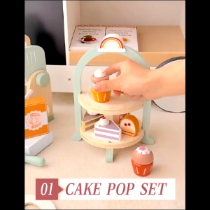 Wooden Pretend Play Set High Tea Set Toys Ice Cream Toys Cashier Toys Cake Toys for Kids Girl Boy Toaster Toy Blender Toy Wooden Pretend Play Toys