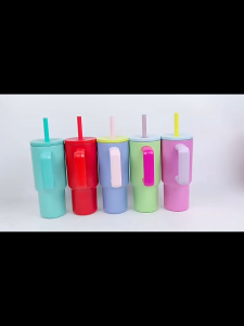 Gift 24oz Office Ice Blended Car Cup 710ML Coffee Cup with Handle Straw Drinkware Flask Portable Kids Cup
