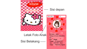 PAKET 50pcs Undangan Ulang Tahun Hello Kitty Cetak 2 Sisi 9x14 cm Free Plastik