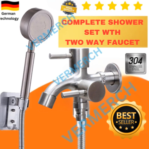 Vermerch Shower Set 304 Stainless Steel With Two Way Faucet Faucet 4 Items Stainless Steel Shower Head Hose Complete Set