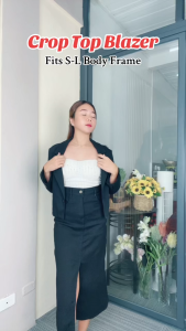 Vernice Collection Blazer Crop Top Long Sleeves S-M Lapel Collar No Pocket Both Casual and Formal Wear Women *8635