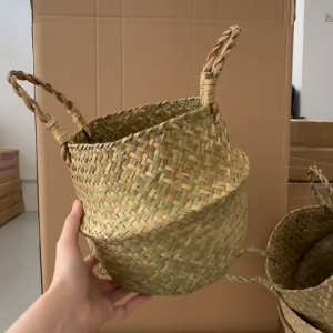 OSUKI Tree Plant Flower Pot Basket Storage Foldable Rattan Woven (20 x 18cm)