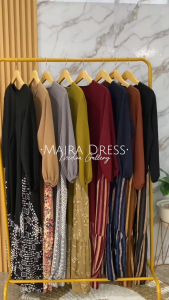 Maira Dress Crinkle / Dress Polos Mix Motif Kombinasi Rayon Busui Friendly