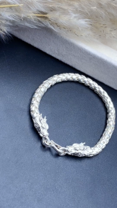 Lắc Tay Nam Bạc Ta Vẩy Rồng Hai Đầu Rồng Nam Tính Đơn Giản BẠC HIỂU MINH LTN042