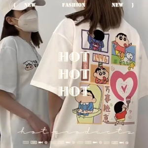 100% Cotton Summer Cartoon Couple Short Sleeved T-shirt Casual Versatile Round Neck Loose Womens Top