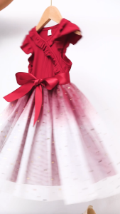 [Selangor Fast Delivery] Baju Kanak-Kanak Perempuan 2-7 Tahun Kids Girls Dress Gradient Tulle Star Sequins Gaun Short Sleeve with Removable Belt 3 Warna Maroon Emerald Green Purple Baju Raya Party Wear Budak Perempuan