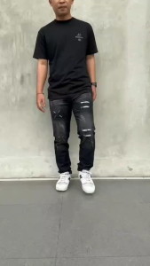 Celana Jeans Panjang Pria Black Ripped Skinny Sobek Lutut Streatch Korean Series