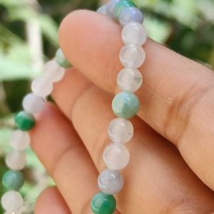 Mix with Green Lavender and Icy Natural Type A Jadeite Jade 33 Beads with measurement of 5.5 mm bracelet QIC labs approved certificate included weigh 9 grams (bracelet16)