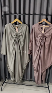 Kaftan Wanita Tali Serut Aktif Satin Maxmara Premium Mewah Simple Elegan Gamis Lebaran Kondangan