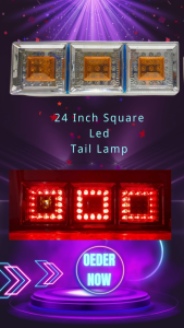 24V LED Tail Lamp 24 Inci Segi Empat Krom (Kalis Air) Lampu Belakang/Brek/Isyarat/Undur Lori Treler Trak Bas Bot