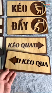 Bảng pull push bảng kéo đẩy bằng gỗ treo cửa kính decor trang trí cửa ra vào