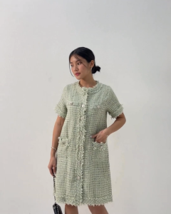 Pinkdose Emaline Short Sleeve Midi Tweed Dress / Dress Wanita Murah