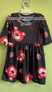 Dress Anak Perempuan Lotso Bear 1 - 8 Tahun Lengan Printing Panjang Beruang Lucu / Gamis Anak Printed / Terusan Anak Cewek