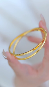 Pawnable 18K Saudi Gold Double Ring Clover Letter Bracelet