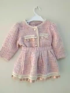 Setelan Anak Perempuan Import Model Rok Mini Kancing Hiasan Emas Bulat Rajut Terbaru Fashionable