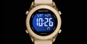 NAVIFORCE นาฬิกาดิจิตอลสำหรับผู้หญิงกันน้ำ50เมตรนาฬิกาข้อมือสตรีมัลติฟังก์ชั่นกีฬาสีม่วงลำลอง NF7108เรืองแสง