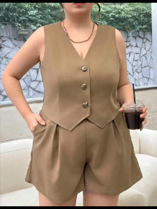 vien Casual Elegant Classy Plain Fashion Korean Front Button  Plus Big Size Vest and Shorts Suit  Set Terno  - largeXL 2XL3XL - premium quality  - excellent quality  - made of imported fabric  - classy and elegant  - fabric from abroad  - soft and comf