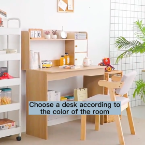 Wooden Computer Table with Side Bookshelves Storage Shelf Office Table Study Table for Student Adult