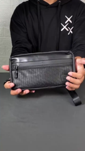 Rubyshop.id - Tas Selempang Pria 3in1 - Pouch Wallet Waterproof Full Black