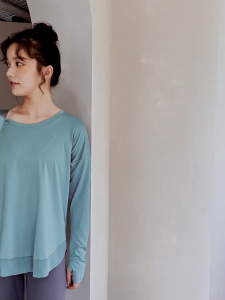 FitYog Sports Loose Long Sleeve Top Fast Drying Spell Yarn shirt Running Blouse Fitness