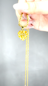 Rantai Leher + Loket 916 Emas Bangkok Necklace Golden Gold Plated Jewellery Set H