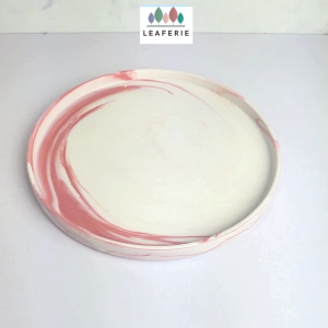 The Leaferie Pink Marbled plant tray (5 sizes) . ceramic trays . flowerpot vessel . planters base . plant pot saucer .