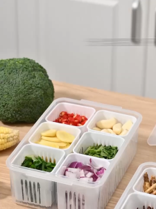 Kotak Penyimpanan Cabai Bawang Sayur 6 Sekat Dengan Tutup | Kotak Saringan Toples | Wadah Penyimpanan Bumbu Dapur