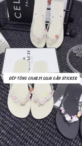 Dép tông dán sticker cute dễ thương xinh xắn đi dạo phố  đi biển cho nữ