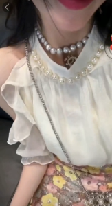 French beaded off-shoulder halter neck shirt for women summer new style temperament chiffon top