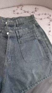 Quần Đùi Jean Nữ Bigsize Ống Rộng Lưng Cao Dáng Chữ A Phối Túi Sành Điệu Vải Denim Mềm - Q512