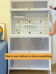 on hand ! 5-6 Layers Sideboard Kitchen Cabinet With Wheels Home multifunction Kitchen Storage Rack Floor Dustproof Kitchen Rack With Pull-Out Doors & Wheels