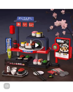 Ready Stock 66PCS Simulation Food Toy Mini Food Sushi Bar Kitchen Playset Kids Toy Girls Pretend Play Toys Music Ligh