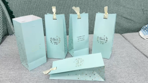 ถุงของขวัญ ใส่ของชำร่วย ใส่ขนม ใส่แก้ว ใส่เครื่องชำอาง และอื่นๆ สีฟ้า พิมพ์คำ ขอบคุณ ทรงสูง พร้อมส่ง