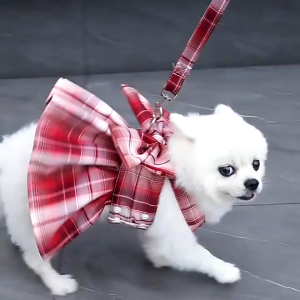 【Trusted】 Whisker New pet JK plaid skirt breast strap lead rope walk dog cat vest clothes Teddy Fart fight rope