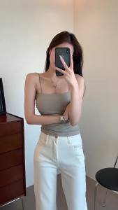 Tanktop Bra Wanita Polos Kerut Samping Tank Top Basic With Cup Wanita Square spaghetti Crop Top Pakaian Dalam Yoga Wanita Push Up Tanpa Kawat Atasan Wanita Murah PTT