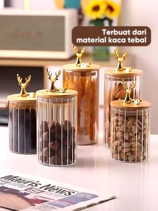 Toples Rusa Kaca Aesthetic L29-L32 Tempat Penyimpanan Kue / Makanan Kering / Toples Kacang
