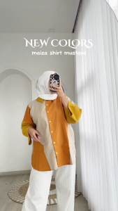 MAIZA SHIRT - FLOTTILICIOUS / Oversize Blouse / Bahan Katun Linen Rami / Bigsize Outfit / Kemeja Santai / Baju Wanita Jumbo Polos Atasan 3Tone Casual