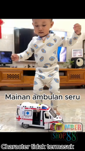 Mainan Anak Mobil Batre Ambulan Bahan Keras Buka Pintu Diecast Besi Polisi Bunyi Musik Lampu Sirene